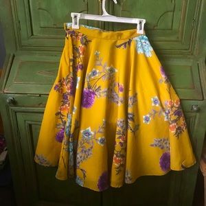 ModCloth floral yellow midi skirt